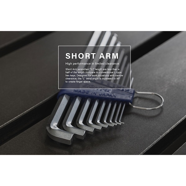 Eight Tool SHORT ARM TAPER HEAD HEX KEY L-HANDLE SHORT SET, 8PC